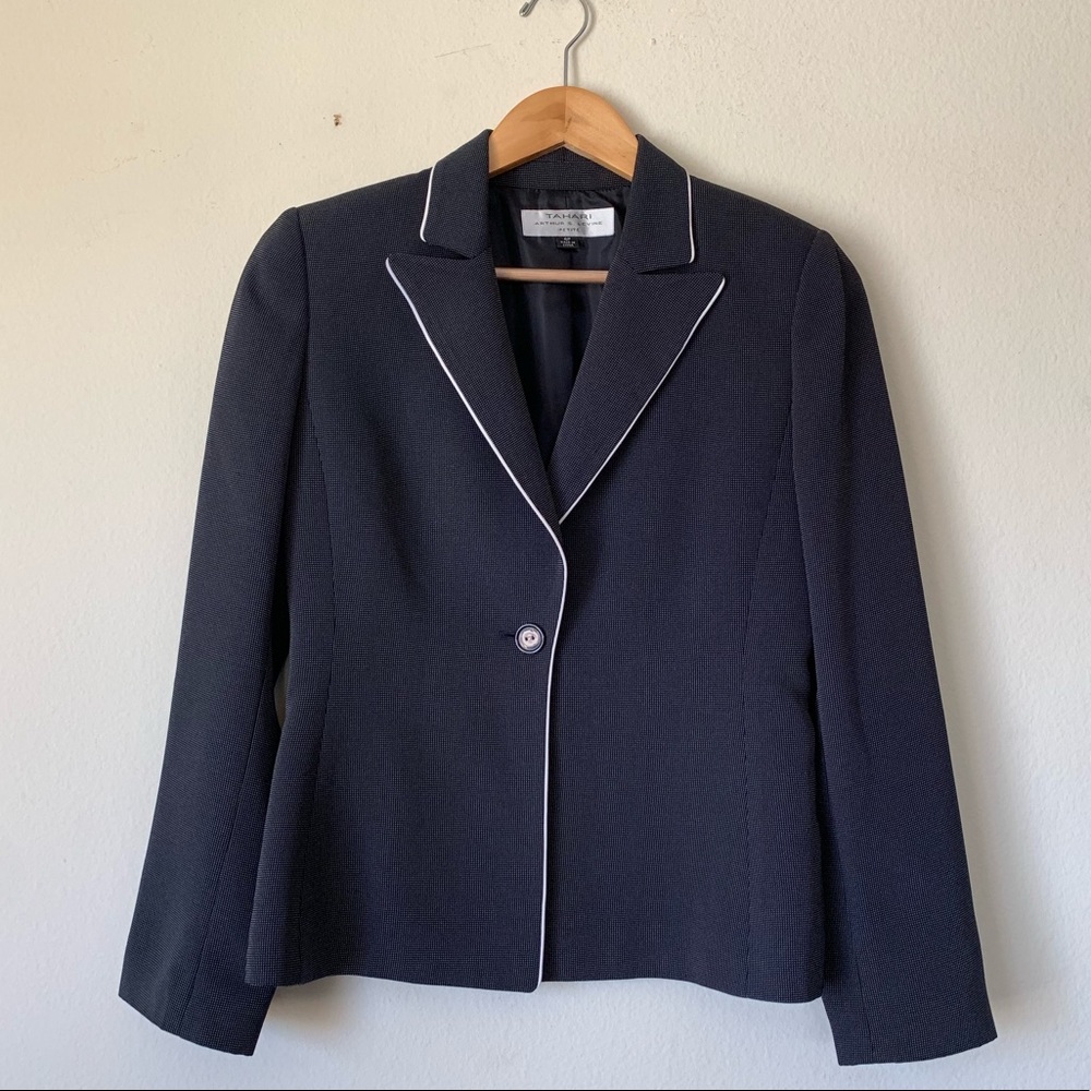Tahari ASL polka dot jacket with white piping